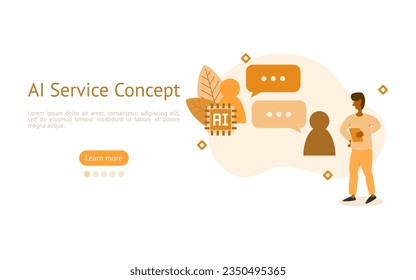 AI auto contract illustration. characters are looking at chatting system with AI supporter. AI support services concept. vector illustration.