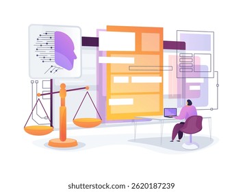 AI Automated Legal Document Drafting abstract concept vector illustration. Lawyers use AI to draft standard legal documents quickly and accurately. abstract metaphor.