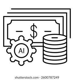 Ai Automation Bills and Coins Money Vector Icon design with Editable Stroke