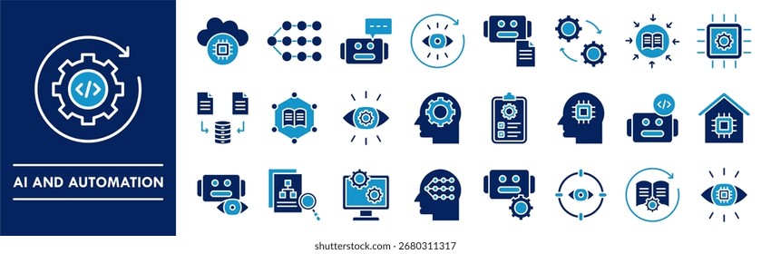 Conjunto de coleta de ícones AI e Automação. Contendo tecnologia de design, automação, digital, ai, negócios, dados