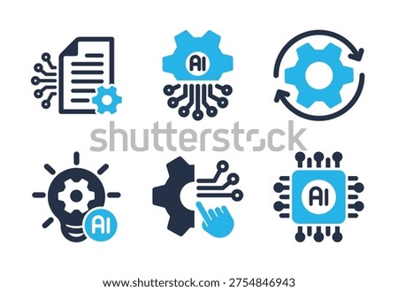 AI Automation and Machine Learning icon set. Solid glyph series icons
