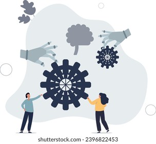 AI and automation revolution with artificial intelligence .flat vector illustration.Modern technology for smart digitization and automatic production process