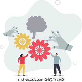 La IA y la revolución de la automatización con la inteligencia artificial. diseño plano. ilustración con personas.