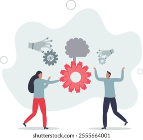 AI and automation revolution with artificial intelligence .Modern technology for smart digitization and automatic production process.flat characters.