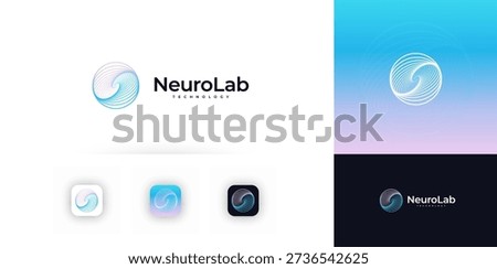 AI Automation Round Logo Icon Label, Software Company Logotype Concept, Business Digital Transformation Symbol, Research and innovative Technology. Abstract Funnel Swirl Vortex Design. Vector Logos