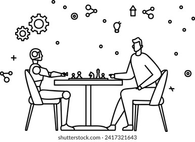 AI and Automation vector icon design, robotic science symbol, special purpose machine sign, Cyborg stock illustration, Humanoid robot playing chess with human concept