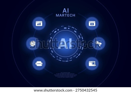 AI Automation workflow of Data Analytics Marketing infographic visualization, Agentic Ai Data Analysis of Business Management including Chart Research, Media Ads analyze Icons Vector Modern Futuristic
