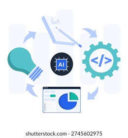 AI Automation Workflow Process Modern Flat illustration for Corporate Presentation