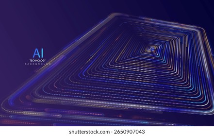Fondo de aire con líneas punteadas. Anuncio de flujo redondo de neón de Big data. Inteligencia Artificial Tecnología futurista Diseño de conexión.