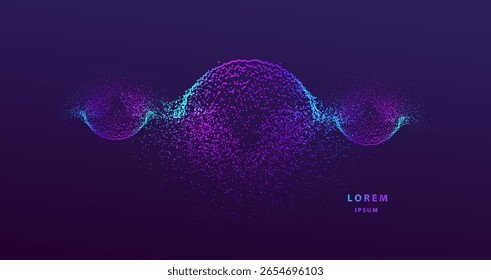 Fondo de aire con líneas punteadas. Big data A.I. circula Anuncio redondo de neón. Inteligencia Artificial Tecnología futurista Diseño de conexión.