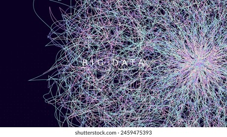 Ai Background. Innovation concept for intelligent learning. Cyber dots connect in the flow of automation. Visualization of particles with financial value. Quantum Background.