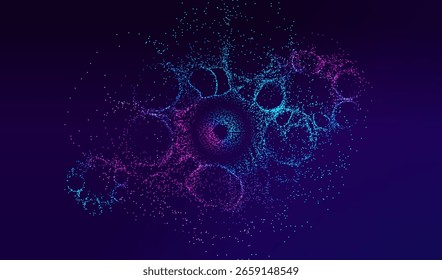 Fondo de aire con salpicaduras de líneas punteadas. Círculos de datos grandes de Anuncio redondo de neón. Inteligencia Artificial Tecnología futurista Diseño de conexión.