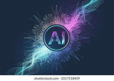 AI Banner Concept In The Digital Style. Generative Ideas Design Element For Internet Technology. Futuristic Technology Concept Artificial Intelligence.