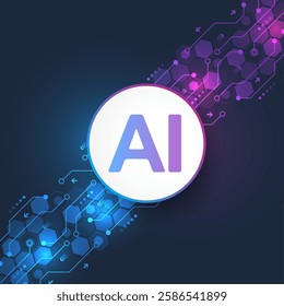 AI Banner Concept In The Digital Style. Generative Ideas Design Element For Internet Technology. Futuristic Technology Concept Artificial Intelligence.