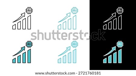 AI bar chart growth icon for business intelligence and data performance in line and fill style