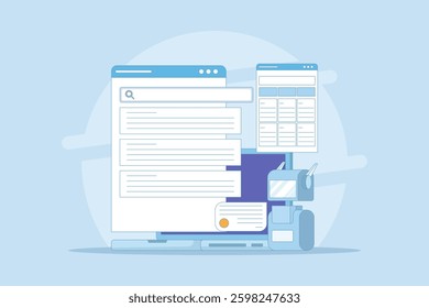 AI based search result concept, Artificial intelligence integrated with search engine, AI search result. AI search application, displaying content based on data. Vector landing page.