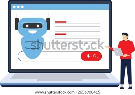 AI based search result concept, Artificial intelligence integrated with search engine, AI search result. AI search application, displaying content based on data. Vector landing page.

