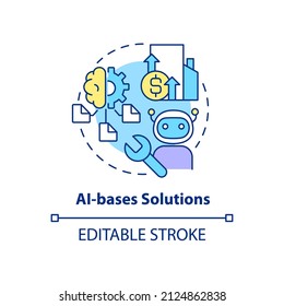 AI bases solutions concept icon. Cost efficient technology for business. Web 3 0 abstract idea thin line illustration. Isolated outline drawing. Editable stroke. Arial, Myriad Pro-Bold fonts used