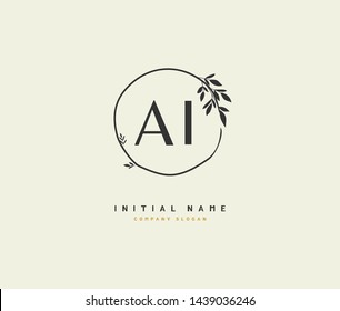 A I AI Beauty vector initial logo, handwriting logo of initial signature, wedding, fashion, jewerly, boutique, floral and botanical with creative template for any company or business.