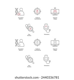 AI Benefits in Medicine Vector Icons Improving Treatment and Efficiency