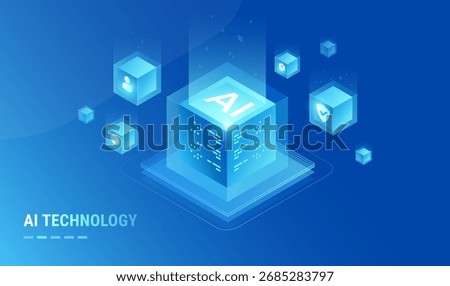 AI in blockchain technology - Artificial intelligence technology for digital transformation - isometric infographics vector illustration