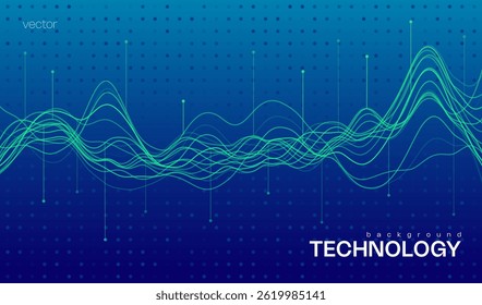 Ai azul tecnologia fundo abstrato com linhas onduladas, partículas digitais e vibrações de tecnologia cibernética, ideal para banners web e conceitos de alta tecnologia.