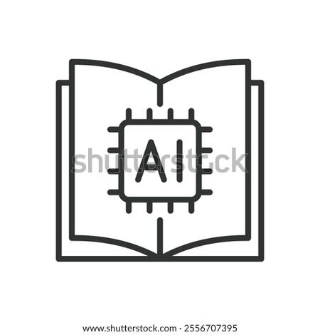 AI book learning, icon in line design. AI, book, learning, artificial, intelligence, knowledge, education on white background vector. AI book learning editable stroke icon