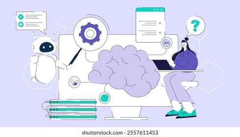 AI bot assist medical doctor diagnosis and solving patient health problem. Artificial intelligence technology in medical and heath care school. Vector illustration