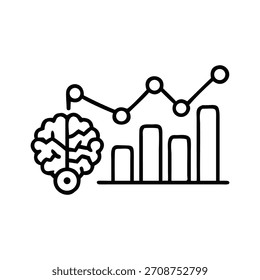 AI Brain Analytics Vector Icon Machine Learning Growth Línea monocromática