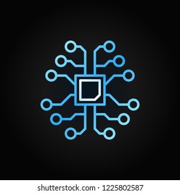 AI brain with chip creative outline icon or logo element on dark background