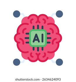 Icono de estilo plano de chip de cerebro AI