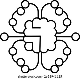 AI Brain Chip Icon Line Art Vector Illustration for Digital Innovation and Smart Computing