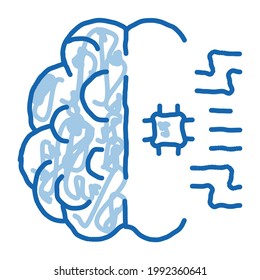 Ai Brain Chip sketch icon vector. Hand drawn blue doodle line art Ai Brain Chip sign. isolated symbol illustration