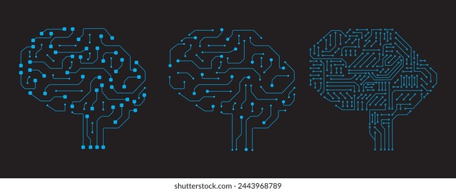 ai brain circuit artificial intelligence  black and white blue chip board chipset network robotic tech innovative neural science neuro electronic deep Data quantum computing processor node digital