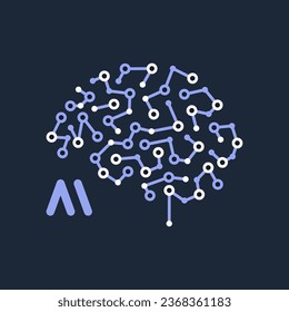 Icono de la tarjeta de circuitos cerebrales de IA. Ilustración vectorial de señales de inteligencia artificial