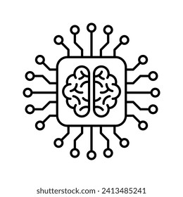 Icono del tablero de circuitos cerebrales de IA, chip tecnológico de inteligencia artificial, ilustración vectorial