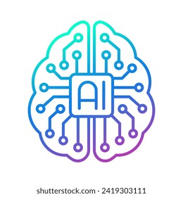AI brain circuit board icon, Artificial intelligence technological chip, Vector illustration