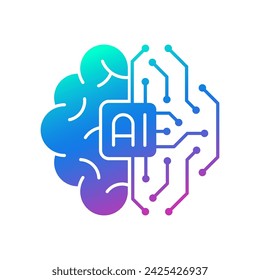 AI brain circuit board icon, Artificial intelligence technological chip, Vector illustration