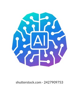 AI brain circuit board icon, Artificial intelligence technological chip, Vector illustration