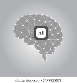 AI brain circuit board icon, Artificial intelligence technological chip, Vector illustration.