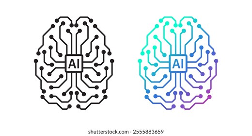 AI brain circuit board icon. Concept of Artificial intelligence. Digital electronic robot brain. Icon element for application and web. Vector illustration.