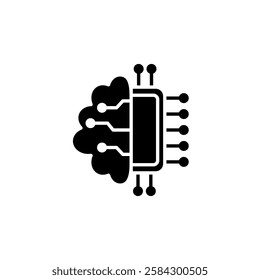 AI brain circuit board icon, Artificial intelligence technological chip, simple flat style, illustration, logo sign symbol pictogram template, for ui or ux isolated on white for mobile app, editable