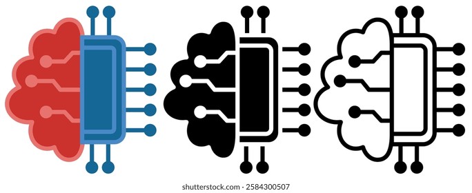 AI brain circuit board icon, Artificial intelligence technological chip, simple flat style, illustration, logo sign symbol pictogram template, for ui or ux isolated on white for mobile app, editable