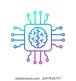 AI brain circuit board icon, Artificial intelligence technological chip, Vector illustration