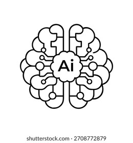 AI Brain Circuit Vector Icon Editable Outline