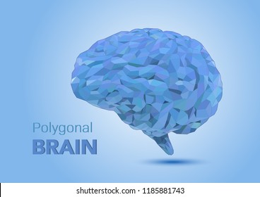 AI brain concept with blue polygonal brain vector illustration