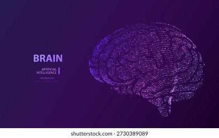 Concepto de cerebro de IA. Vector cerebral de puntos brillantes. Antecedentes de la mente de la biología.