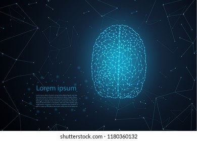 AI brain concept with polygonal brain with shining light vector illustration