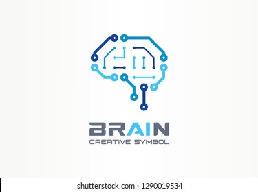 Concepto de símbolo creativo cerebral de IA. chip inteligente, red neural, circuito robot logotipo empresarial abstracto. Tecnología de dígitos de la mente cibernética, icono de pensamiento androide. Logotipo de identidad corporativa, diseño gráfico de la empresa