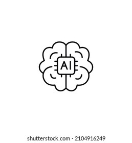 AI brain, cyborg, robot simple thin line icon vector illustration. For web and mobile UI UX